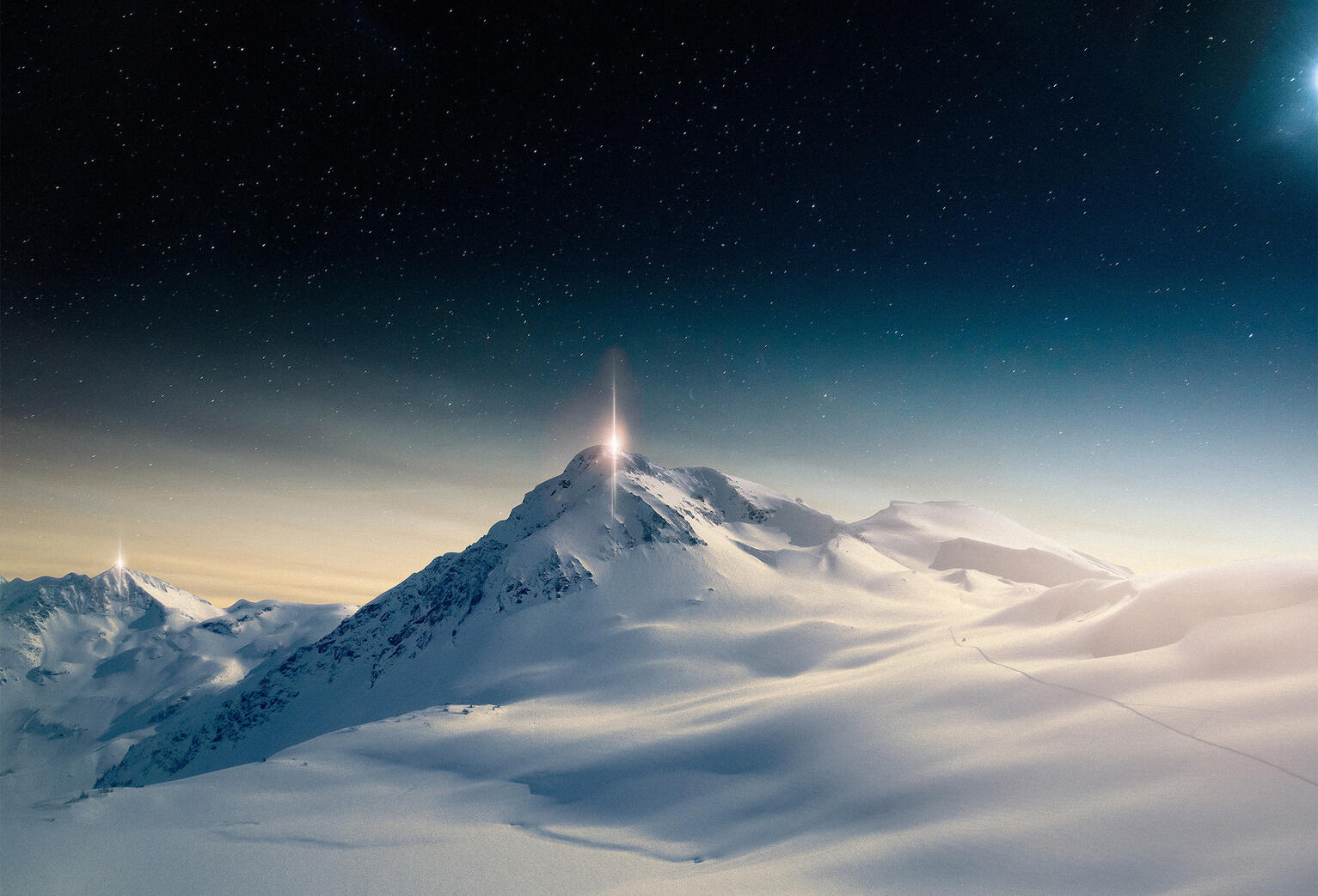 Apex. Between day and night, the mountain holds a borrowed light, an echo carried peak to peak. In this stillness, time extends, and the sun lingers on beyond the present moment, blending into the future.